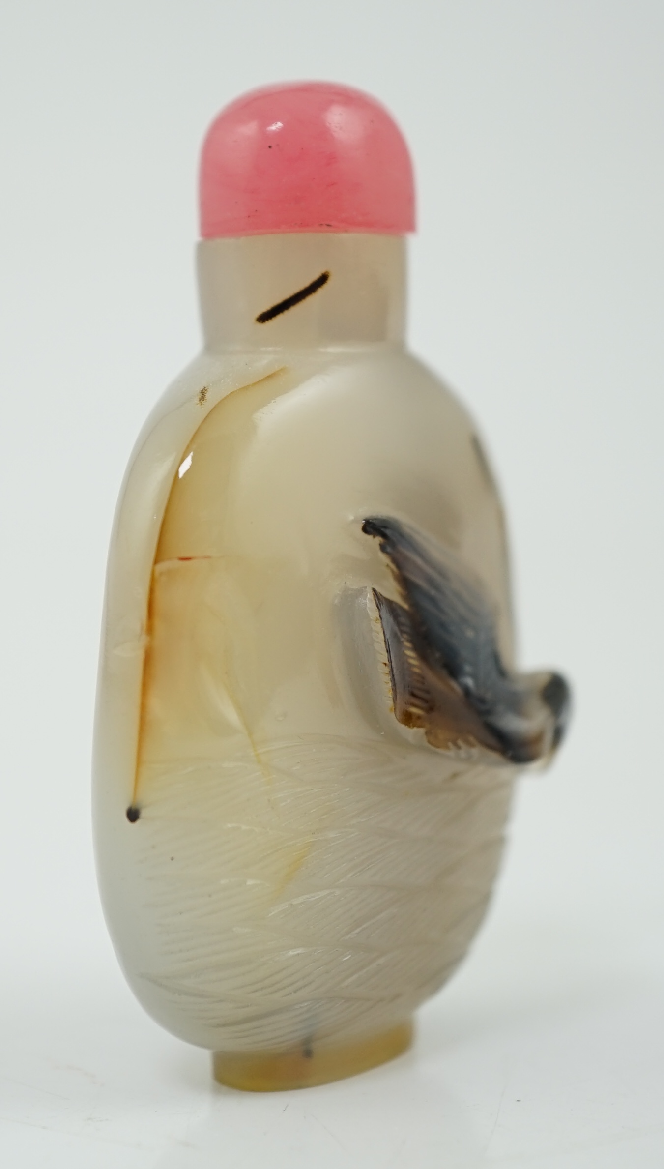 A Chinese shadow/cameo agate 'duck in a pond' snuff bottle, 19th/20th century